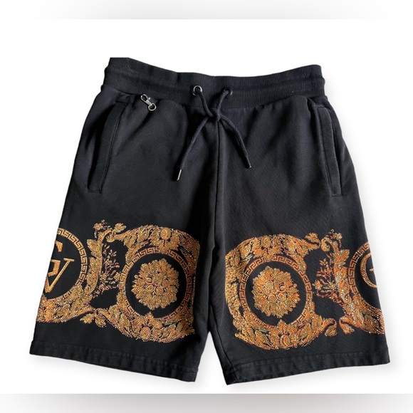 Avenue George V Paris Black Cotton Drawstring Shorts Rhinestones - Picture 3 of 14